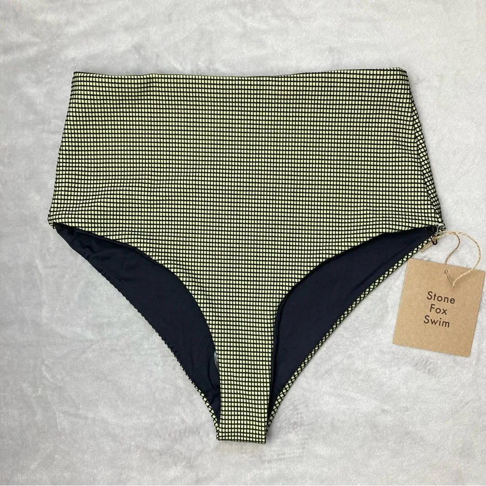 New Stone Fox Swim Senna Bikini Bottoms Sage Grid - Picture 1 of 12